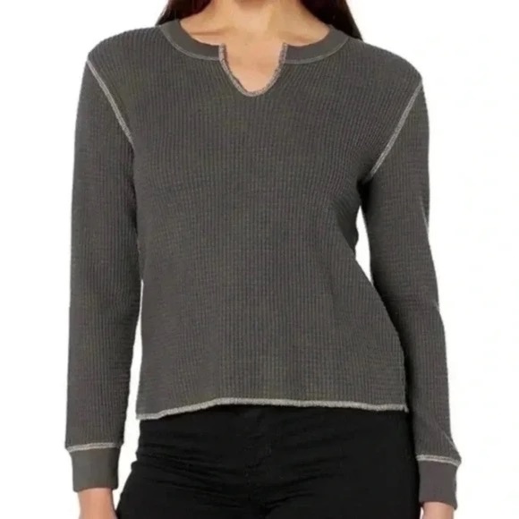 Madewell Women’s Medium Waffle-knit Cropped Long-sleeve Split-neck - Picture 1 of 2